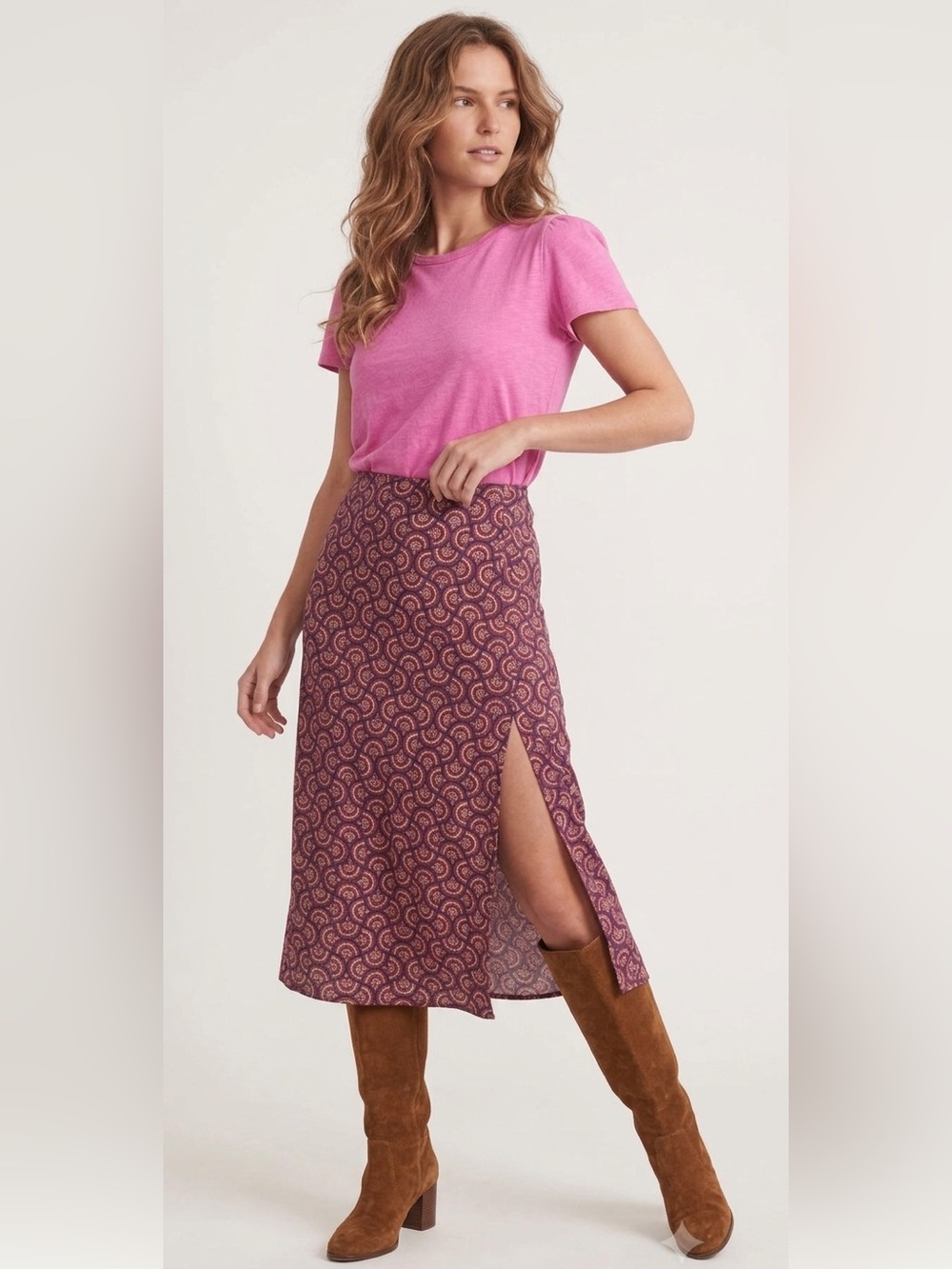 Marine Layer Ryan MIDI Slip Skirt Block Print 4 Zipper